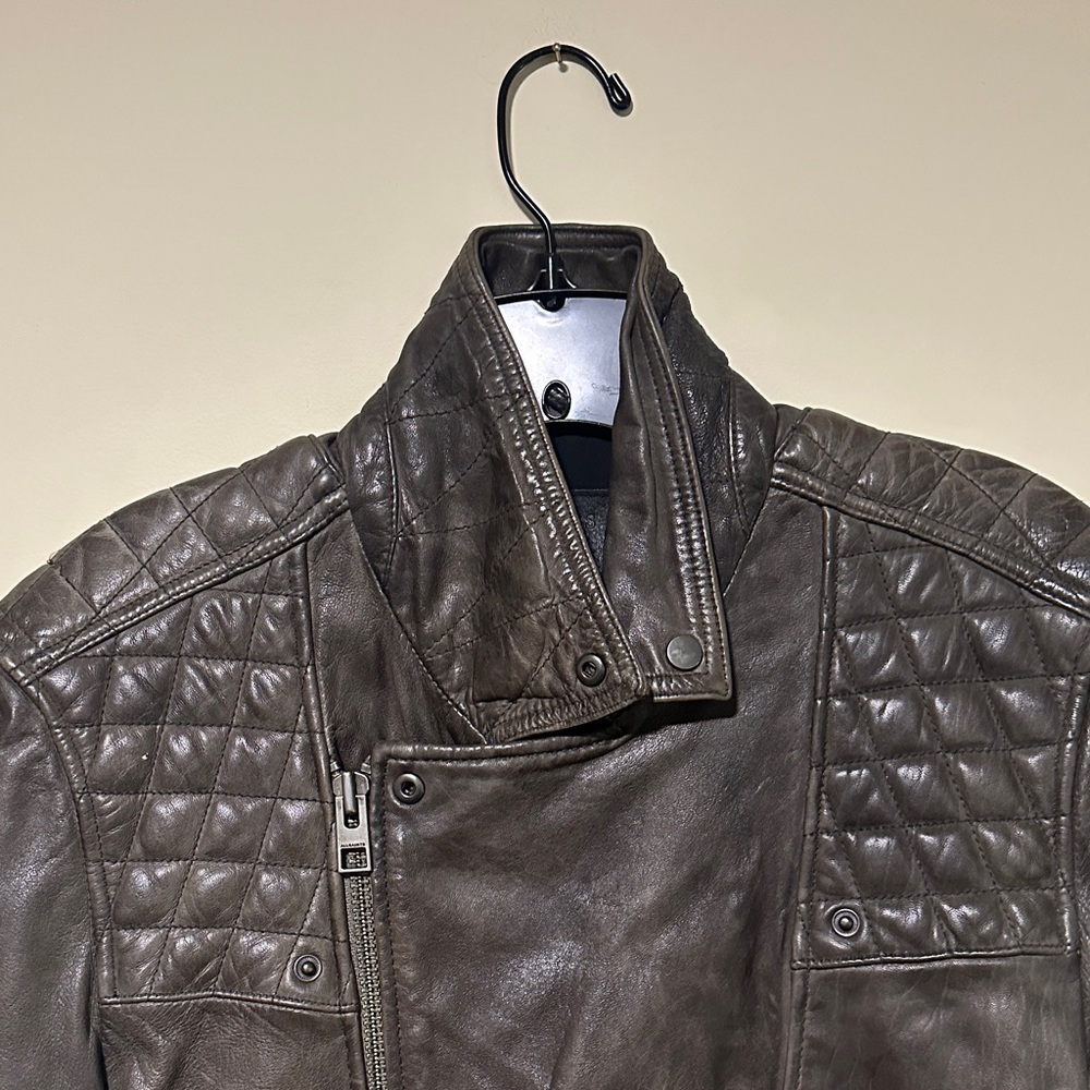 Men's Quilted Brown/Olive Leather Jacket - Picture 2 of 8
